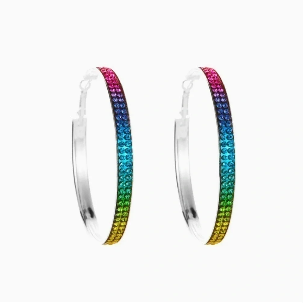 Hoops. Rainbow sparkle silver tone. NWOT